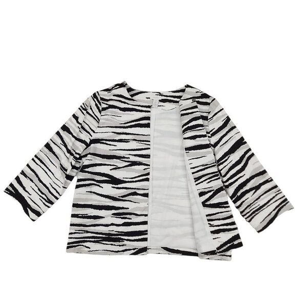 Chico's Jacket Womens Medium White Black Lined 3/4 Sleeve Round Neck Zebra Print - Picture 3 of 10